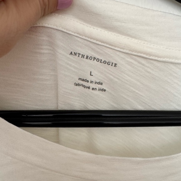 Anthropologie Cream Embroidered Floral Short Sleeve Tee - Picture 2 of 2